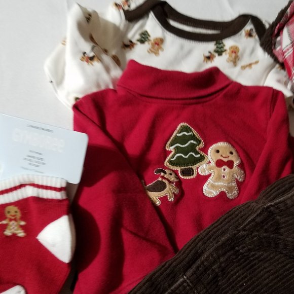Gymboree Gingerbread Boy 3-6 month NWT print bodysuit, hat & 0-3 month socks. Us - Picture 4 of 5